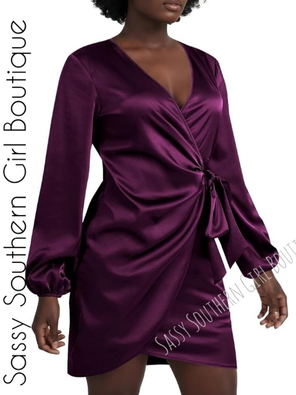 🆕⭐Plum Satin Wrap Mini Dress